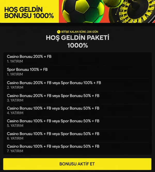 Sitedeki kayıt bonusu
