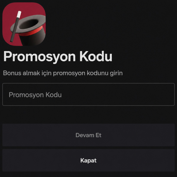 Bonus bölümünde kullanılan promosyon kodu