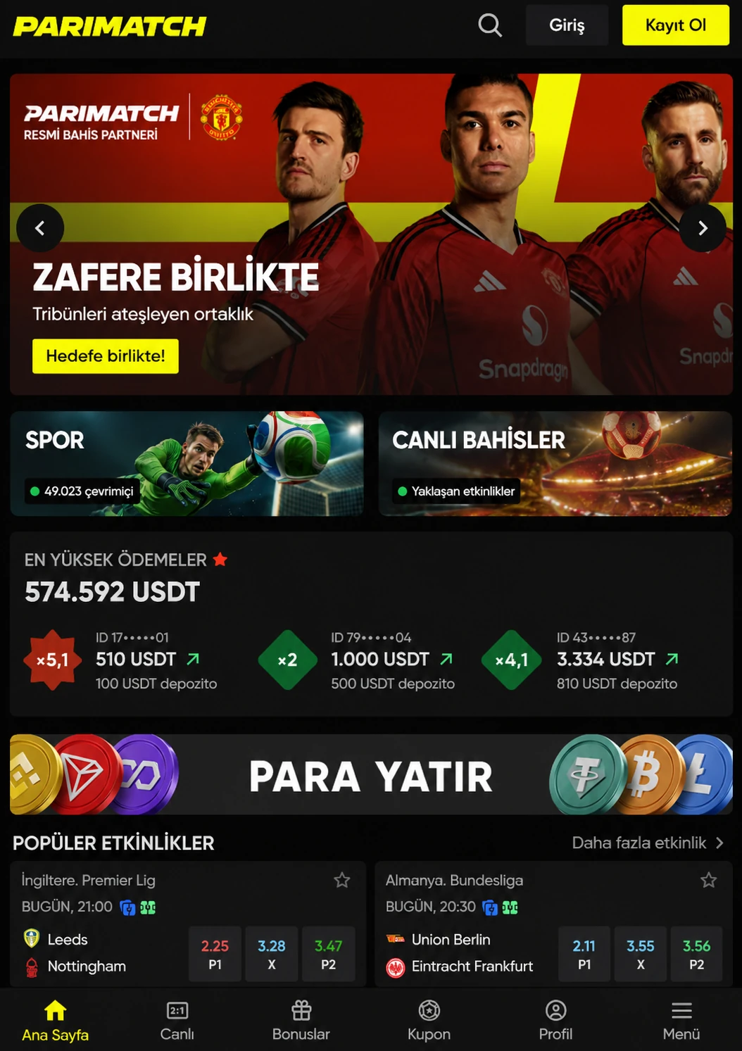 Zaman zaman engellenen resmi Pari Match sitesi